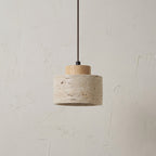 Natural Stone Pendant Light with Wooden Cap | Minimalist Cylinder Pendant