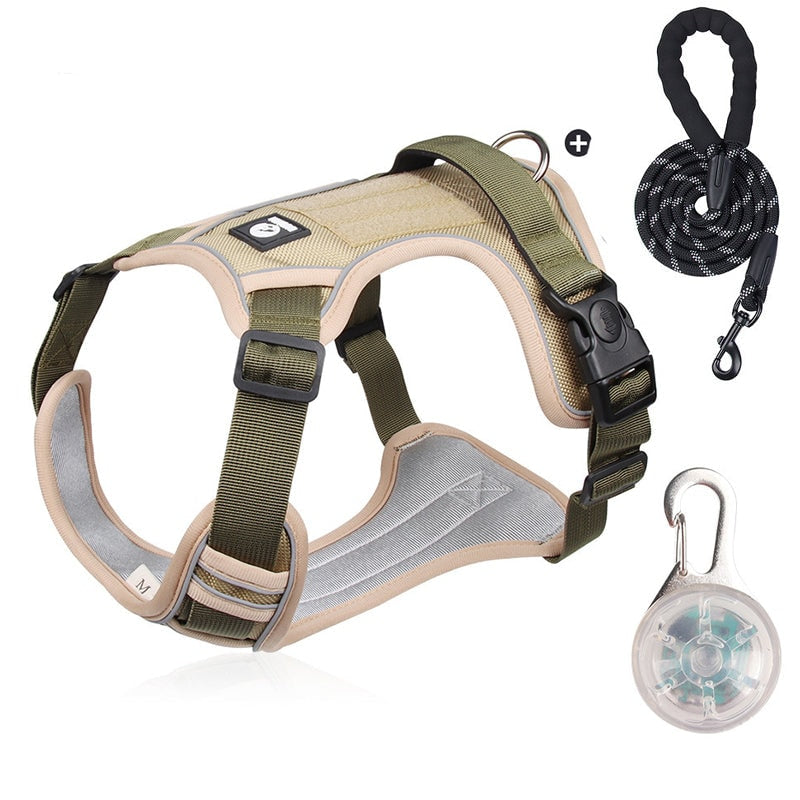 No Pull Dog Harness Set with Lead and LED Collar Light Reflective and Padded