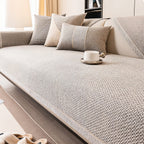 Non Slip Sofa Cover with Woven Linen Look Texture | Washable Couch Protector
