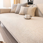Non Slip Sofa Cover with Woven Linen Look Texture | Washable Couch Protector