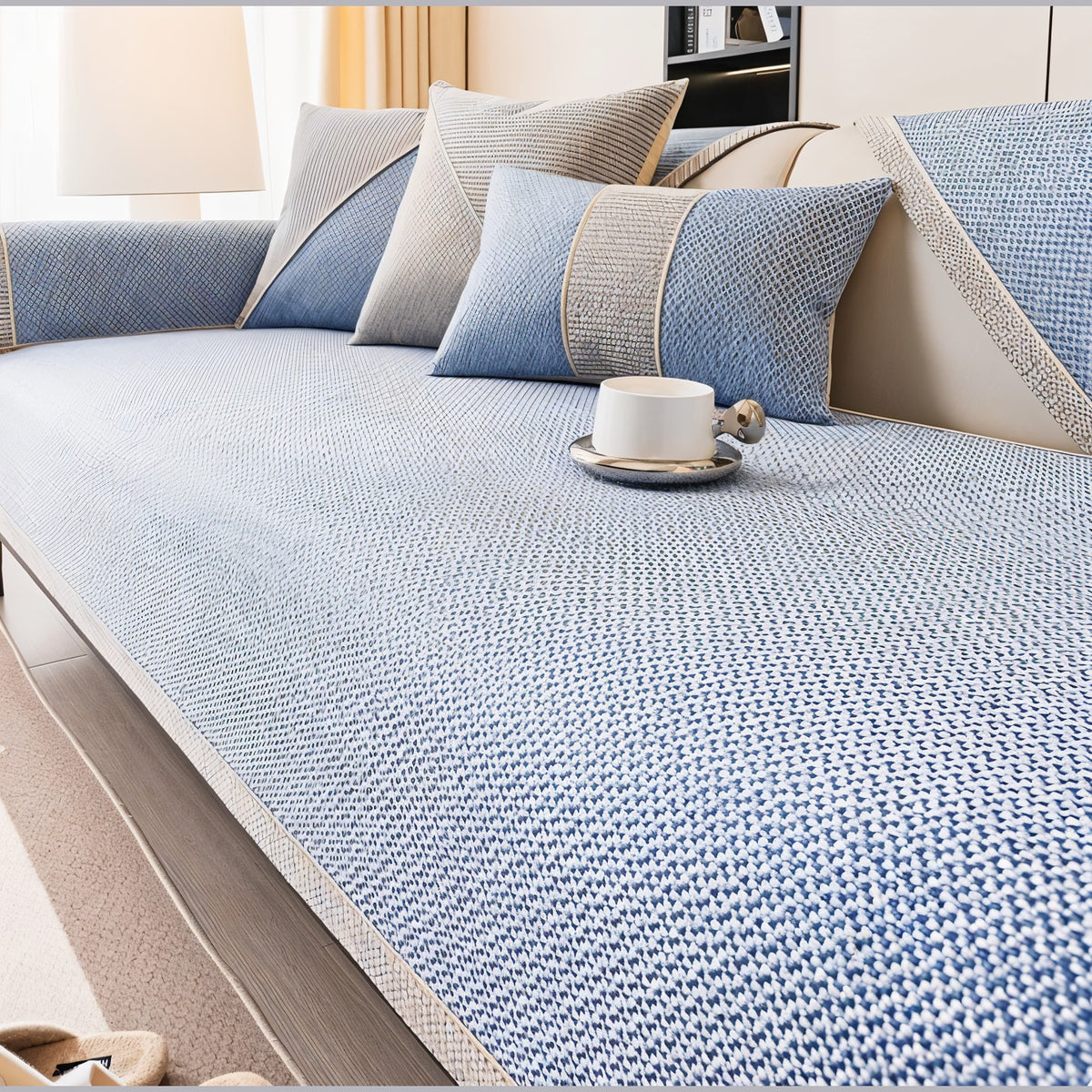 Non Slip Sofa Cover with Woven Linen Look Texture | Washable Couch Protector