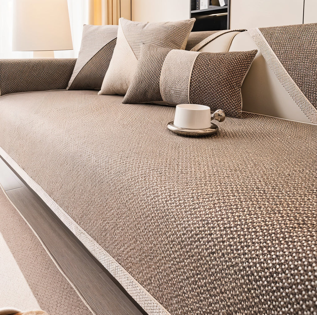 Non Slip Sofa Cover with Woven Linen Look Texture | Washable Couch Protector