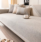 Non Slip Sofa Cover with Woven Linen Look Texture | Washable Couch Protector