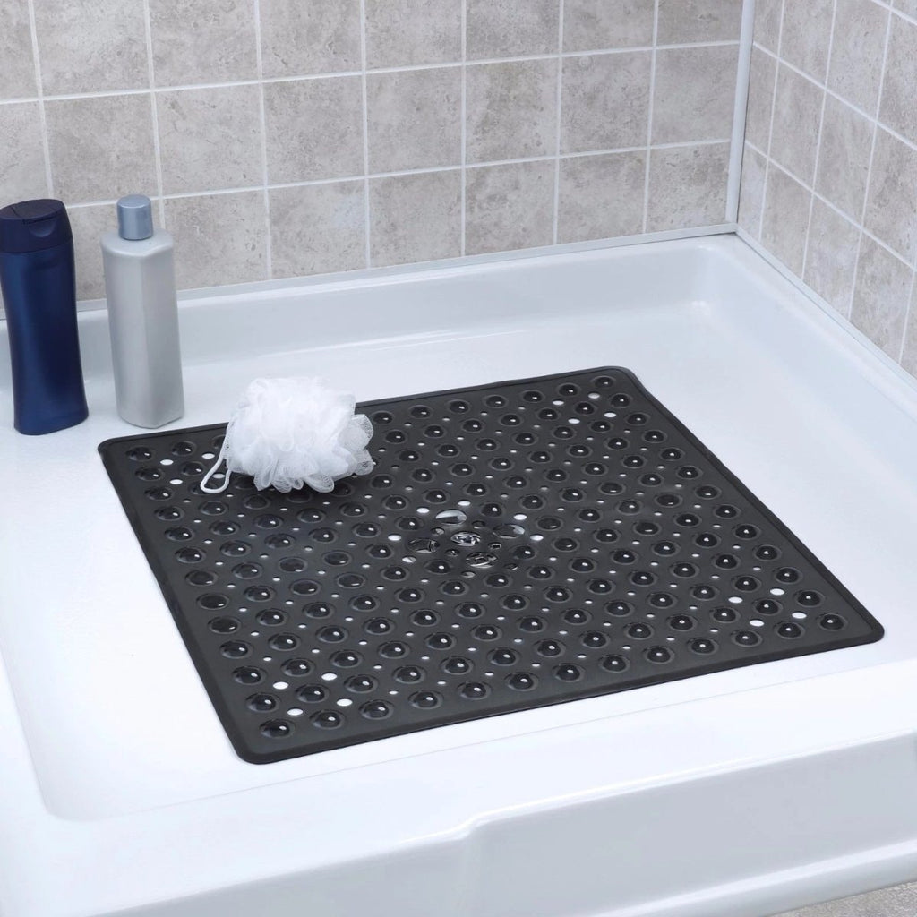 Non Slip Square Shower Mat with Suction Cups and Drain Holes for Bathroom