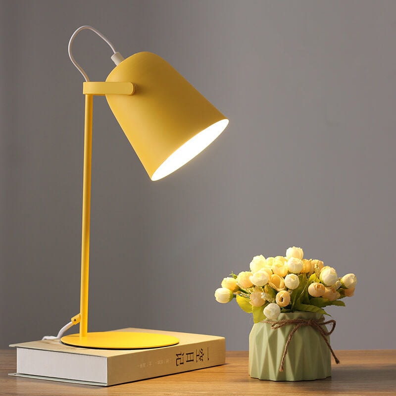 Nordic Macaron Bedside Table Lamp with Adjustable Metal Bucket Shade