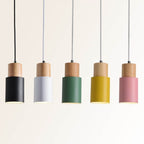 Nordic Macaron Cylinder Pendant Light with Wooden Top for Kitchen Island