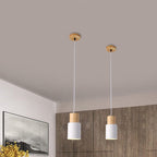 Nordic Macaron Cylinder Pendant Light with Wooden Top for Kitchen Island