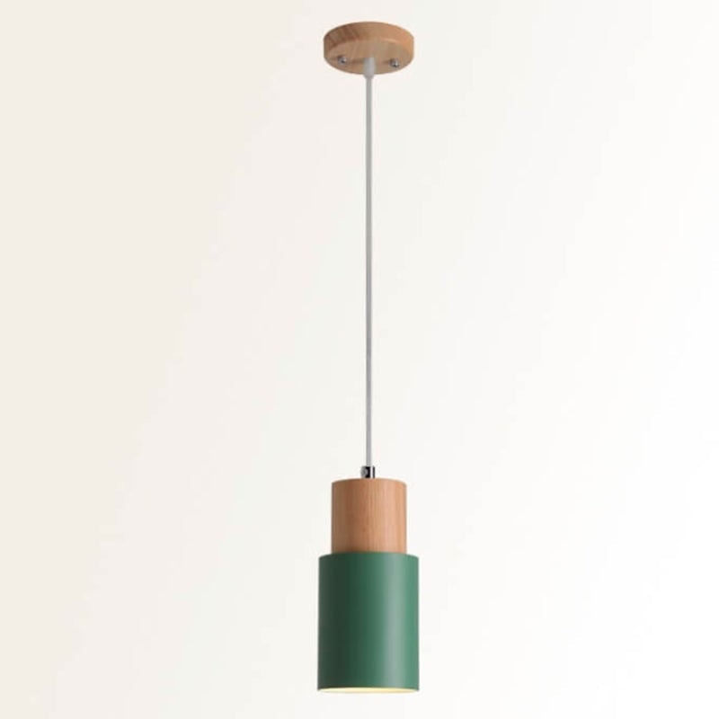 Nordic Macaron Cylinder Pendant Light with Wooden Top for Kitchen Island