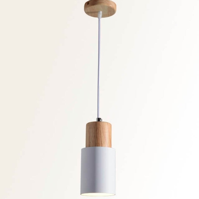 Nordic Macaron Cylinder Pendant Light with Wooden Top for Kitchen Island