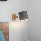 Nordic Macaron Wall Light with Rotating Metal Shade and Wooden Arm