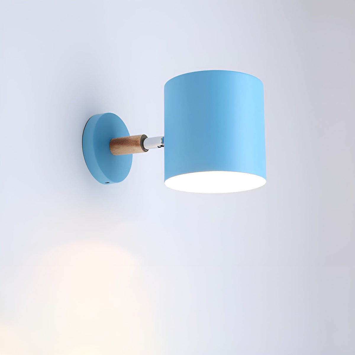 Nordic Macaron Wall Light with Rotating Metal Shade and Wooden Arm