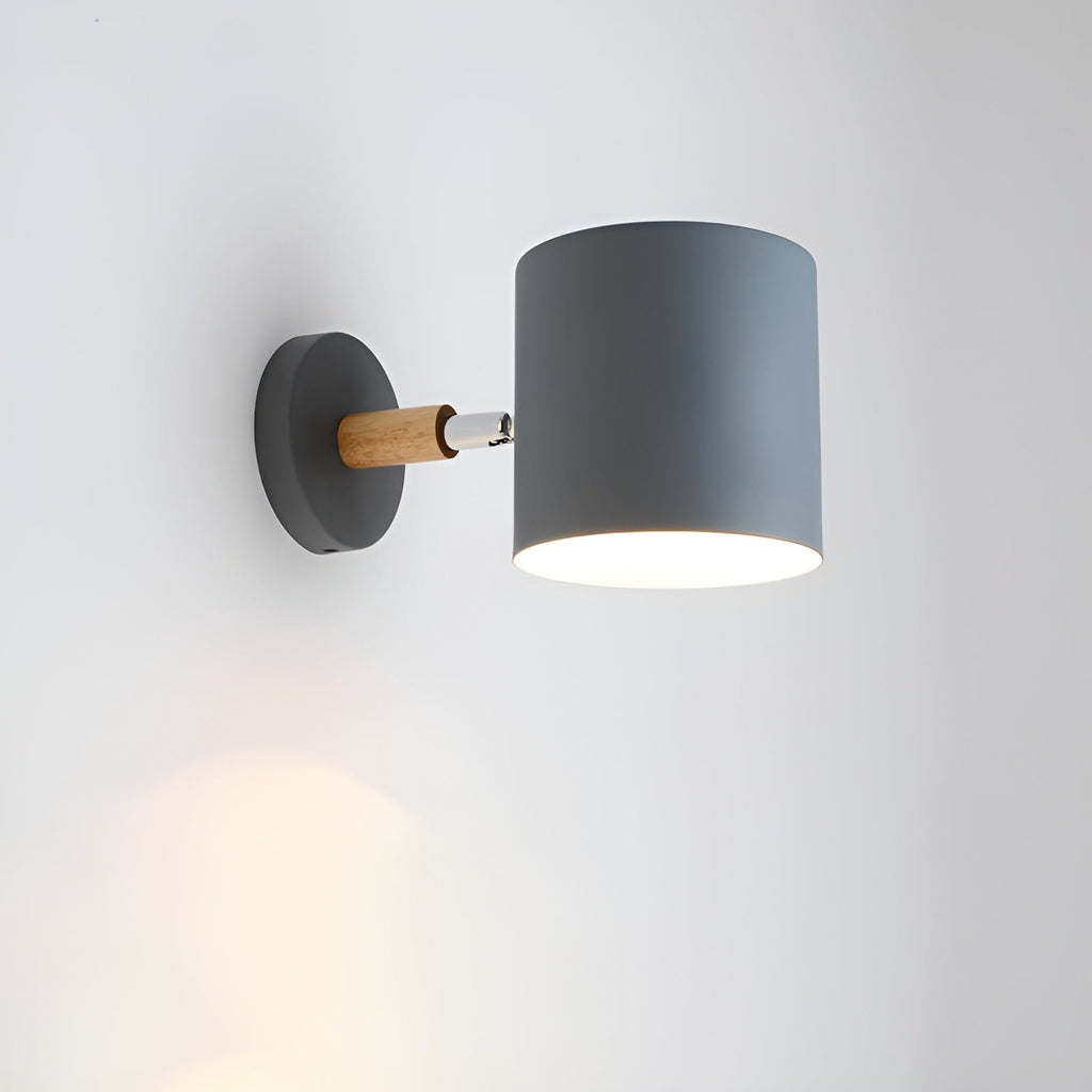 Nordic Macaron Wall Light with Rotating Metal Shade and Wooden Arm