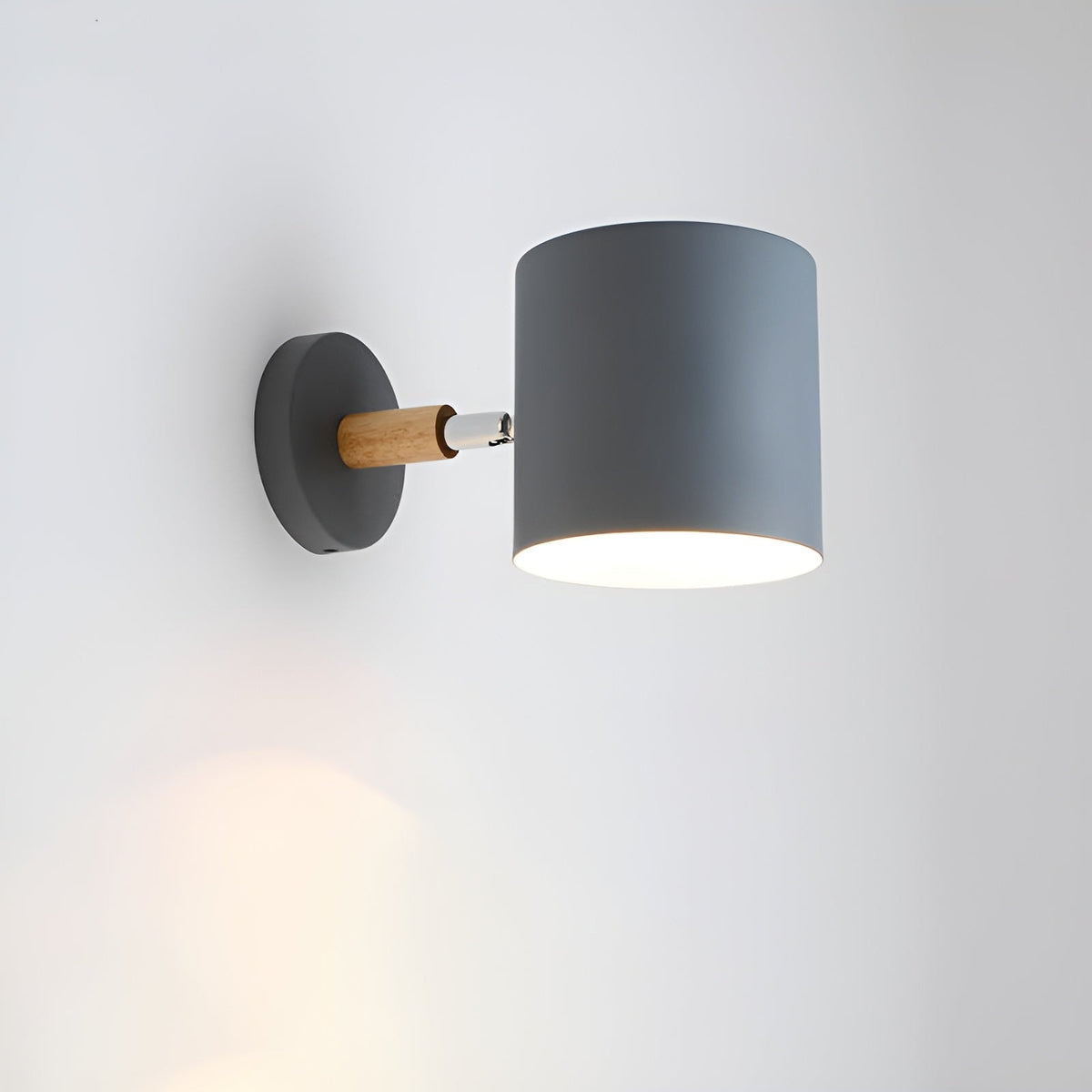 Nordic Macaron Wall Light with Rotating Metal Shade and Wooden Arm