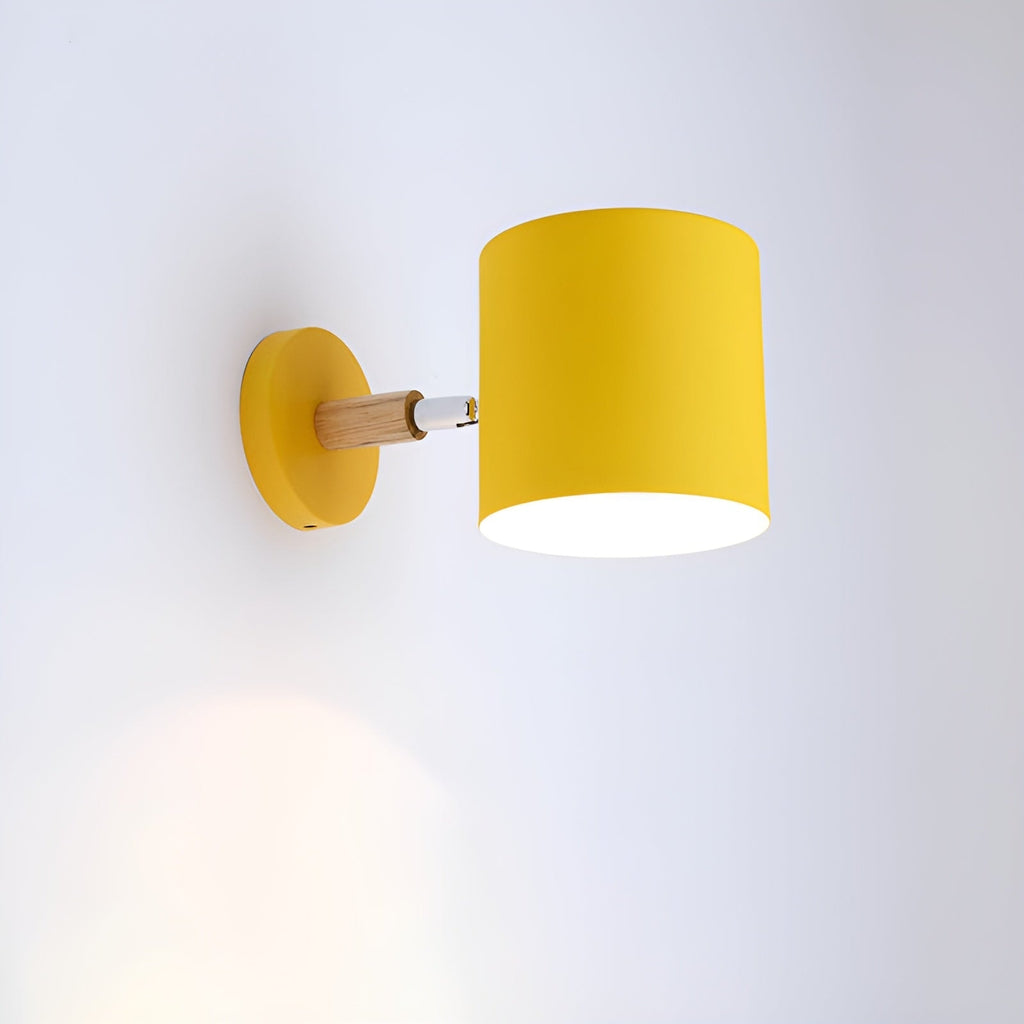 Nordic Macaron Wall Light with Rotating Metal Shade and Wooden Arm