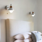 Nordic Macaron Wall Light with Wooden Accent and Pull Chain Switch for Bedroom