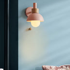 Nordic Macaron Wall Light with Wooden Accent and Pull Chain Switch for Bedroom
