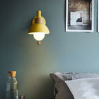 Nordic Macaron Wall Light with Wooden Accent and Pull Chain Switch for Bedroom