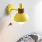 Nordic Macaron Wall Light with Wooden Accent and Pull Chain Switch for Bedroom