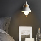 Nordic Macaron Wall Light with Wooden Accent and Pull Chain Switch for Bedroom