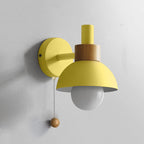 Nordic Macaron Wall Light with Wooden Accent and Pull Chain Switch for Bedroom