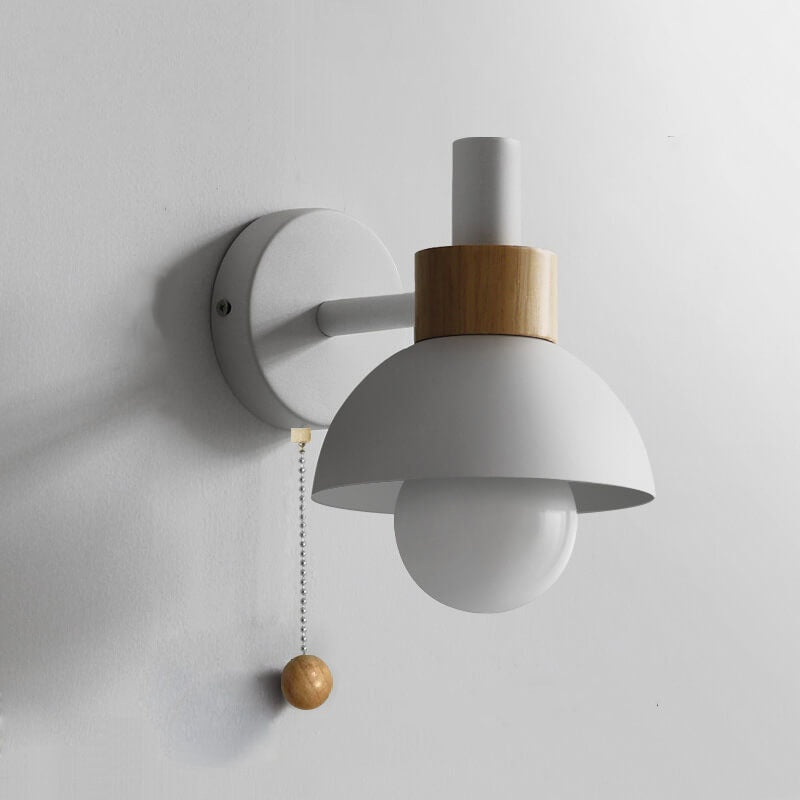 Nordic Macaron Wall Light with Wooden Accent and Pull Chain Switch for Bedroom