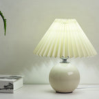 Nordic Pleated Shade Ceramic Table Lamp with Round Glazed Base for Bedside