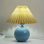 Nordic Pleated Shade Ceramic Table Lamp with Round Glazed Base for Bedside