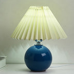 Nordic Pleated Shade Ceramic Table Lamp with Round Glazed Base for Bedside