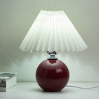 Nordic Pleated Shade Ceramic Table Lamp with Round Glazed Base for Bedside