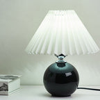 Nordic Pleated Shade Ceramic Table Lamp with Round Glazed Base for Bedside