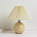 Nordic Pleated Shade Ceramic Table Lamp with Round Glazed Base for Bedside