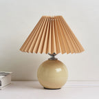Nordic Pleated Shade Ceramic Table Lamp with Round Glazed Base for Bedside