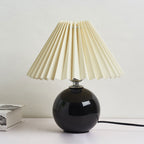 Nordic Pleated Shade Ceramic Table Lamp with Round Glazed Base for Bedside