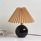 Nordic Pleated Shade Ceramic Table Lamp with Round Glazed Base for Bedside