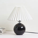 Nordic Pleated Shade Ceramic Table Lamp with Round Glazed Base for Bedside