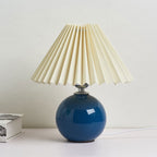 Nordic Pleated Shade Ceramic Table Lamp with Round Glazed Base for Bedside