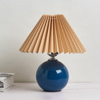Nordic Pleated Shade Ceramic Table Lamp with Round Glazed Base for Bedside