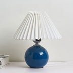 Nordic Pleated Shade Ceramic Table Lamp with Round Glazed Base for Bedside
