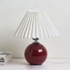 Nordic Pleated Shade Ceramic Table Lamp with Round Glazed Base for Bedside