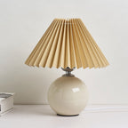 Nordic Pleated Shade Ceramic Table Lamp with Round Glazed Base for Bedside