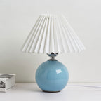 Nordic Pleated Shade Ceramic Table Lamp with Round Glazed Base for Bedside