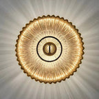 Nordic Ribbed Glass Round Disc Wall Light with Iron Frame for Living Room