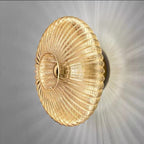 Nordic Ribbed Glass Round Disc Wall Light with Iron Frame for Living Room
