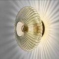 Nordic Ribbed Glass Round Disc Wall Light with Iron Frame for Living Room