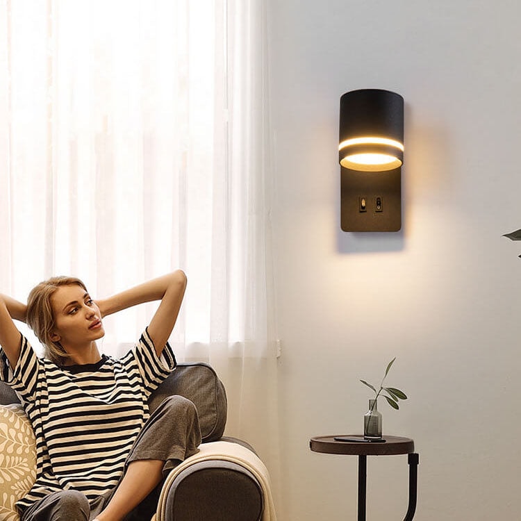 Nordic Rotatable LED Reading Wall Light with Backlit Wall Plate for Bedroom