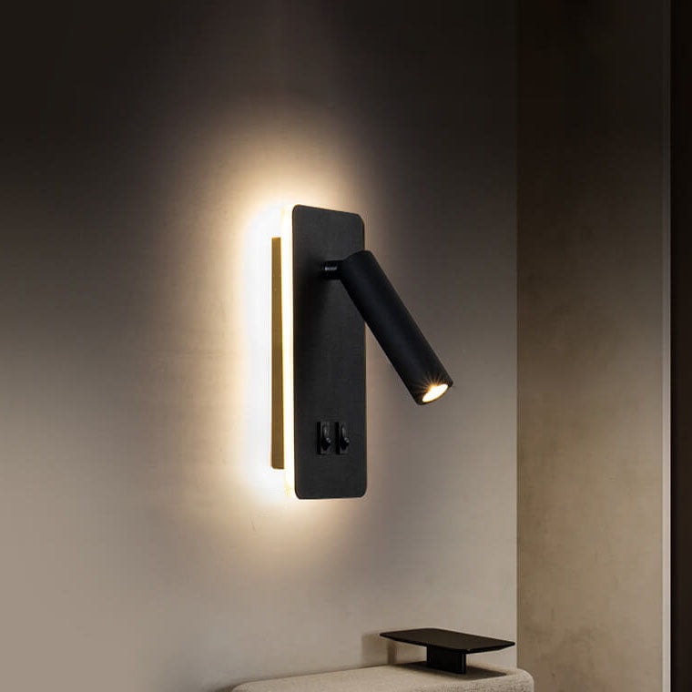 Nordic Rotatable LED Reading Wall Light with Backlit Wall Plate for Bedroom