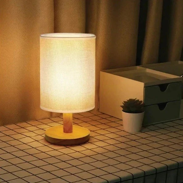 Linen Table Lamp with Wooden Base Dimmable LED Bedside Lamp with Remote Control and Touch Switch USB Powered Japandi Style for Bedroom | Living Room
