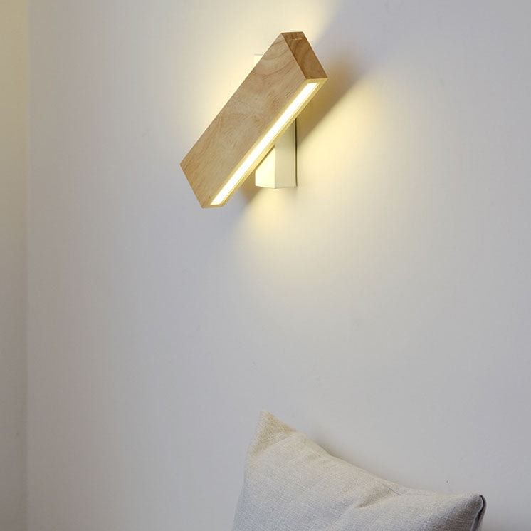 Nordic Solid Wood LED Wall Light with Rotatable Flat Bar for Bedroom