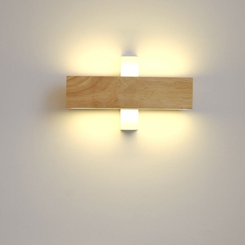 Nordic Solid Wood LED Wall Light with Rotatable Flat Bar for Bedroom