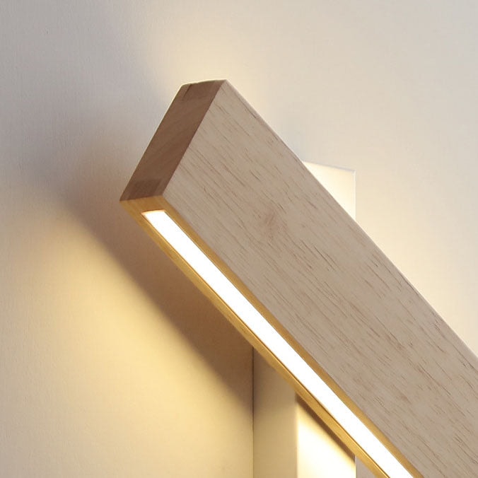 Nordic Solid Wood LED Wall Light with Rotatable Flat Bar for Bedroom